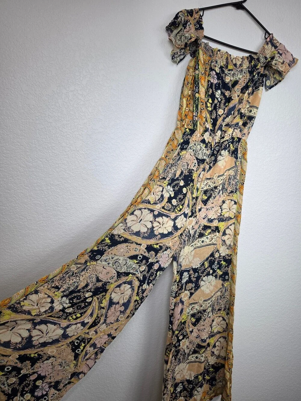 Free People XS Retro Boho Floral Strapless Jumpsuit